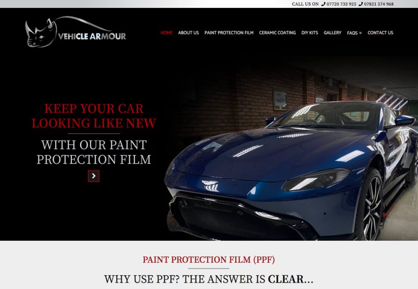 Screenshot of Web Design for Vehicle Armour