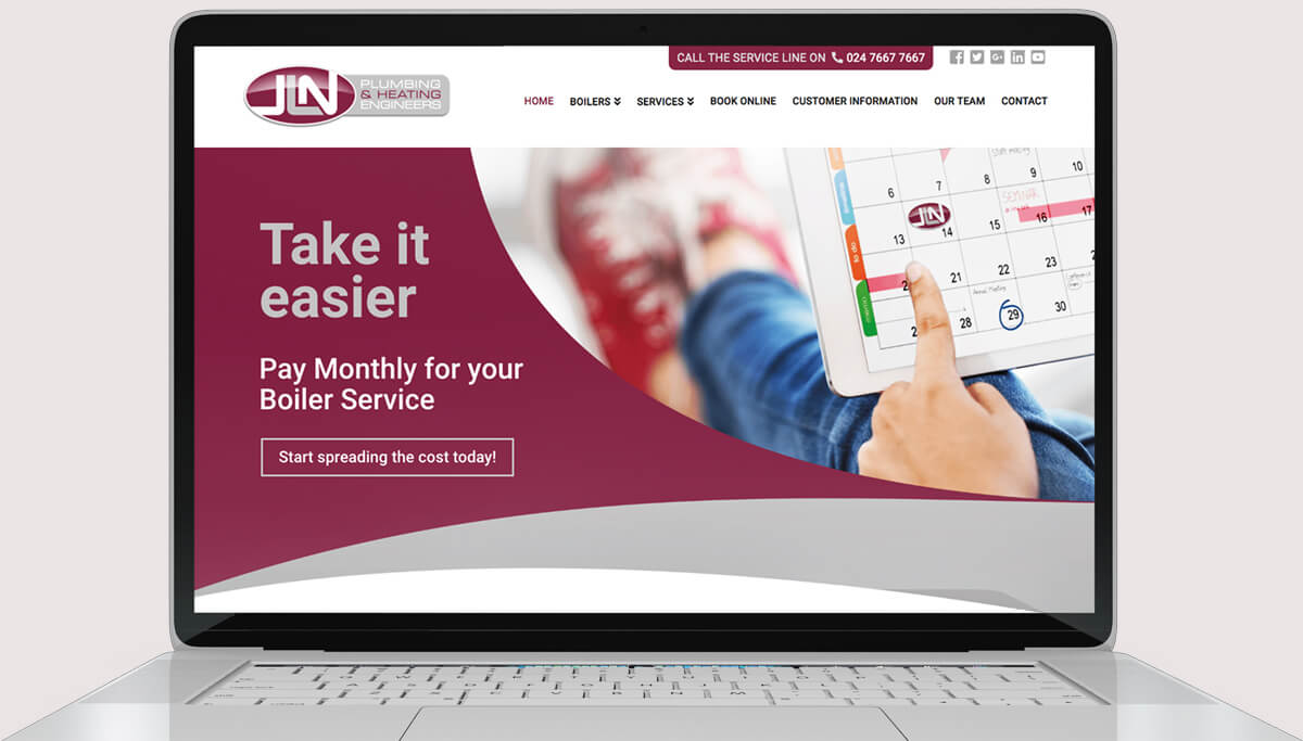 Screenshot of web design for JLN Plumbing & Heating Engineers