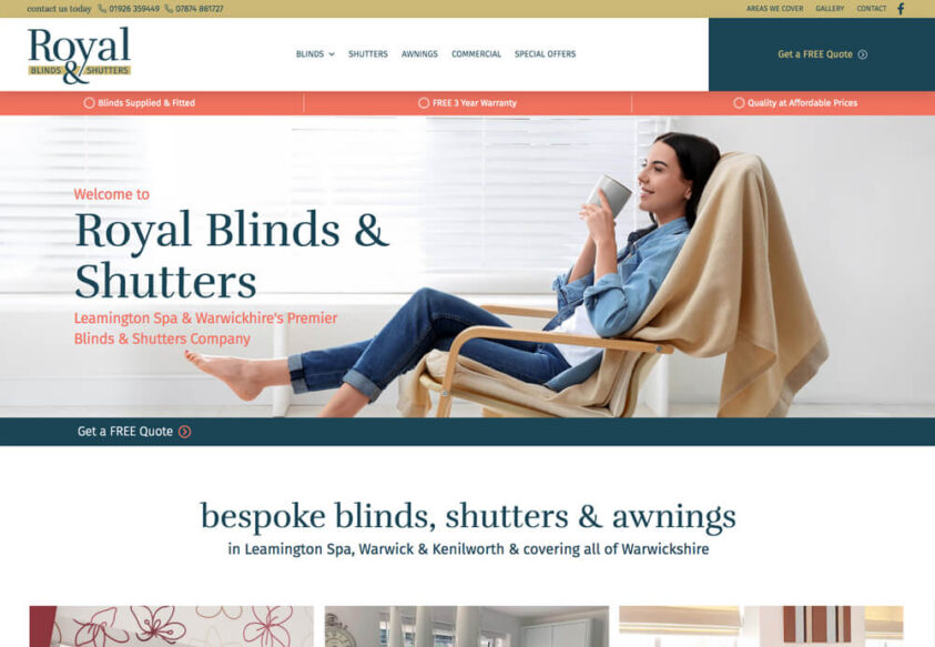 Screenshot of Website Design for Royal Blinds & Shutters