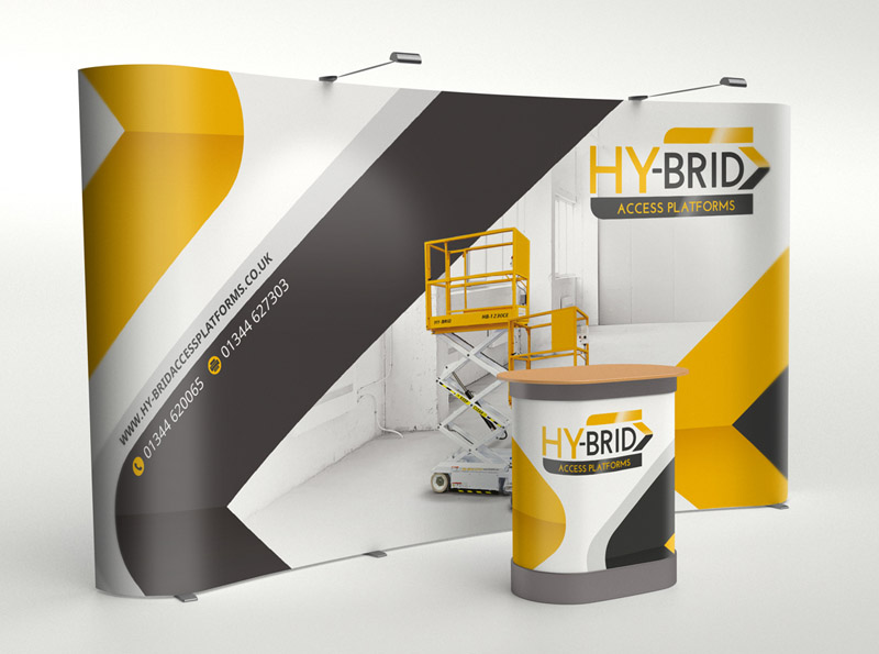 Exhibition Curved Banner Stand and Desk Hy-Brid Access Platforms