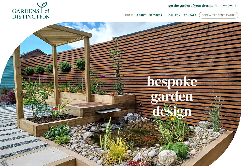 Screenshot of Custom Web Design for Gardens of Distinction Website